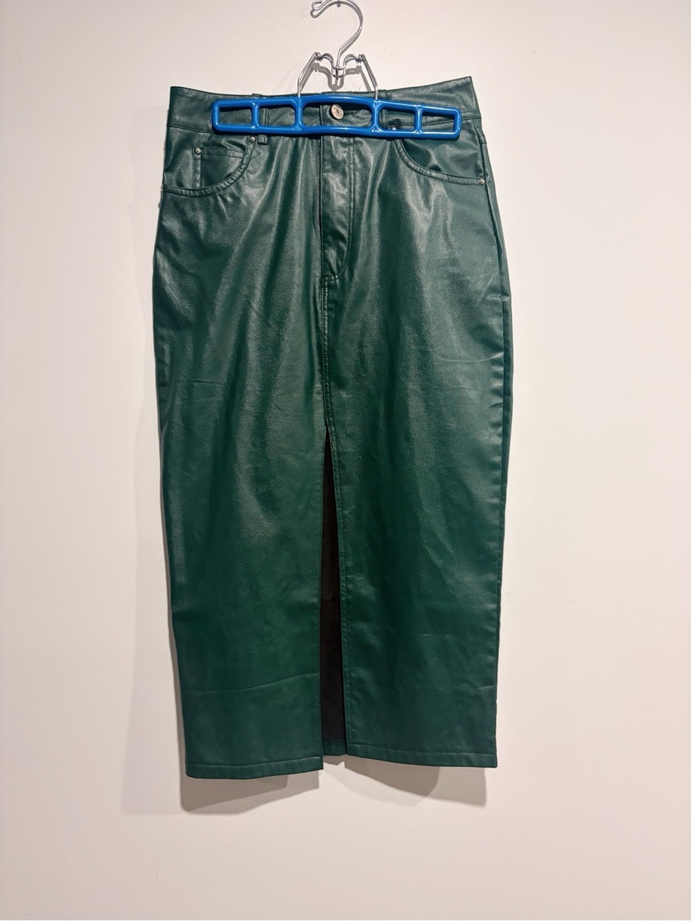 Dark Green Faux Leather Pencil Skirt - Jocacy
